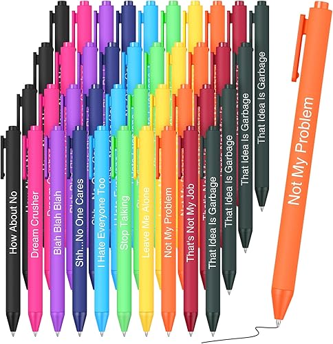 Yeaqee Juego de 40 bolígrafos divertidos  Palabra de juramento, palabra sucia, citas groseras para suministros de oficina, tinta negra (el trabajo