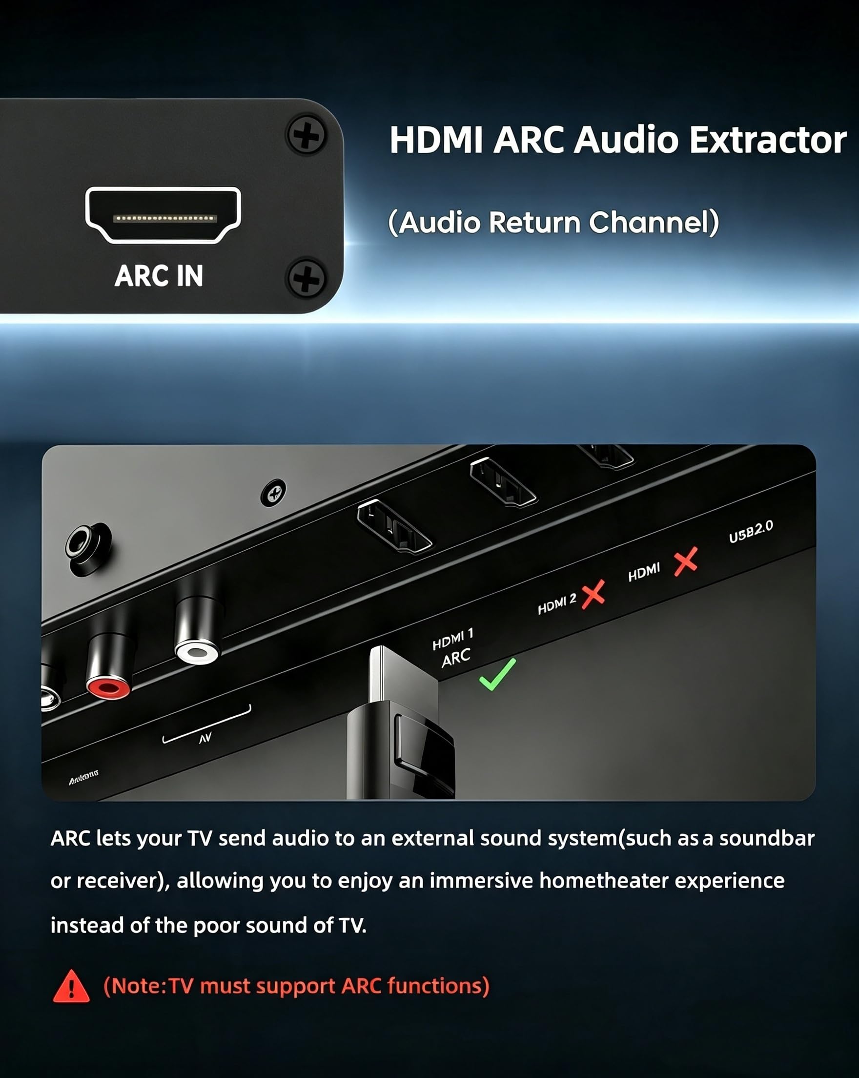 Extractor de audio HDMI ARC, adaptador de audio HDMI ARC de 192 KHz, divisor a TOSLINK SPDIF óptico + RCA L/R+ coaxial y analógico estéreo de 3,5 mm para barra de sonido HDTV-15 cm