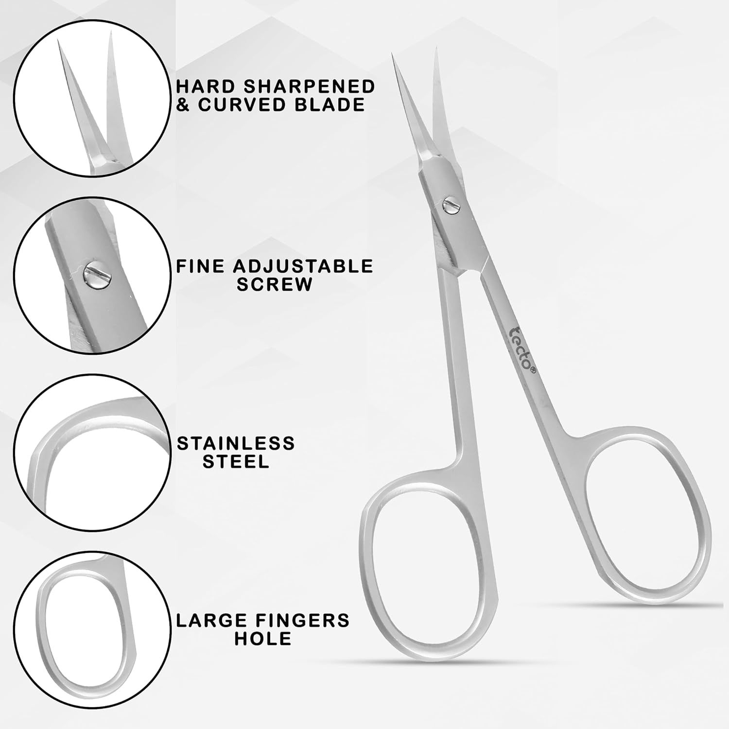 Tecto Professional Nail Scissors, Stainless Steel Manicure Scissors,Cuticle Scissors, Multi-Purpose, Eyelashes, Eyebrow, Toenail for Women and Men (Extra Fine Tip Nail Scissor)