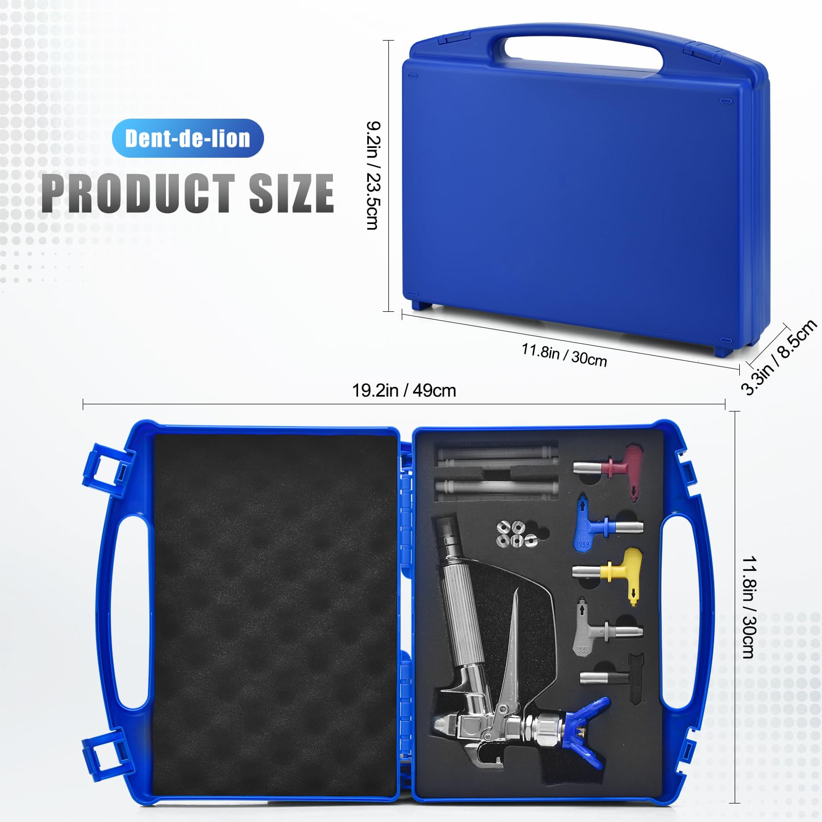 Kit de Pistolet a Peinture Airless de 13 Pièces,avec 5 Buse de Pulvérisation Airless(211,315,415,517,623), Buse Siège, 60 Mesh Éléments de Filtre de 5 Pièces et la Boîte