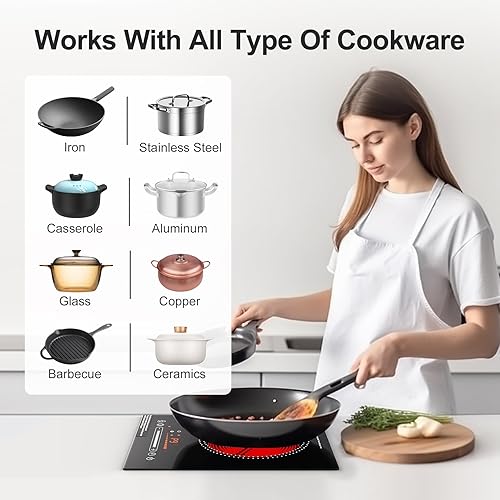 Miniatura 4 de Estufa eléctrica de un solo quemador, estufa eléctrica de 110V1800W, pantalla LED con control táctil, 11 niveles de potencia, bloqueo de seguridad