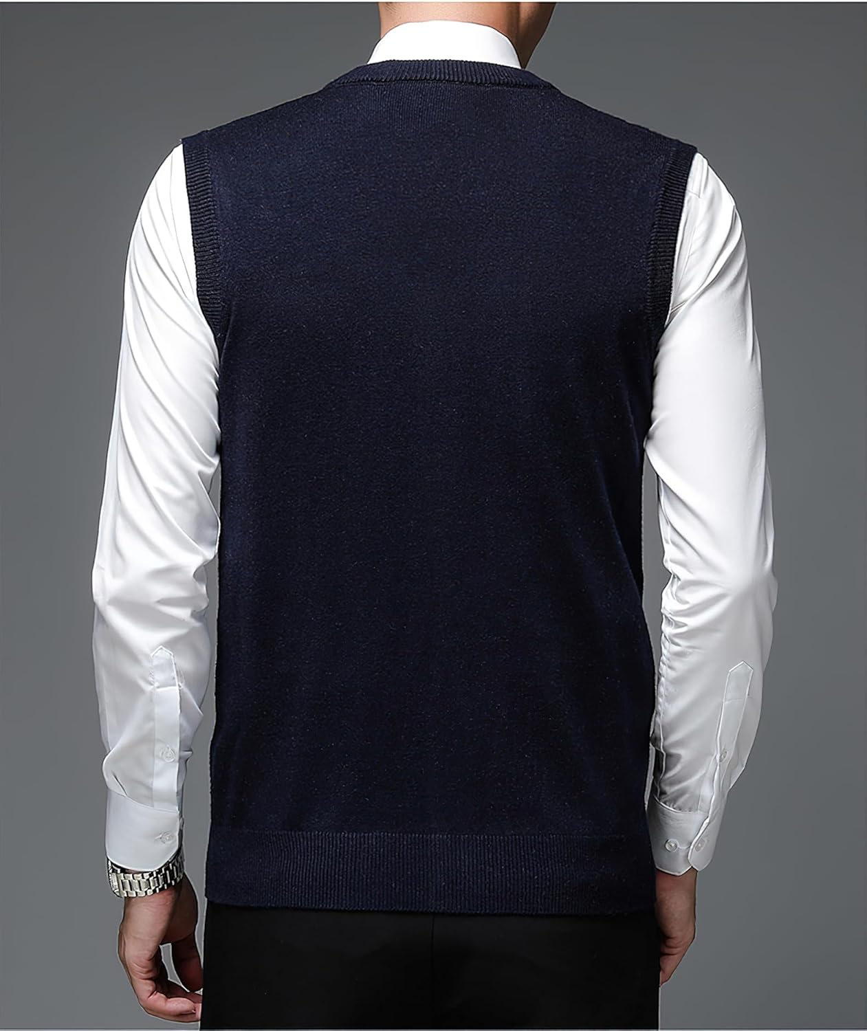 Men's Classic V Neck Wool Blend Sweater Vest Sleeveless Button Front Knit Cardigan Vest with Pocket - Image 3