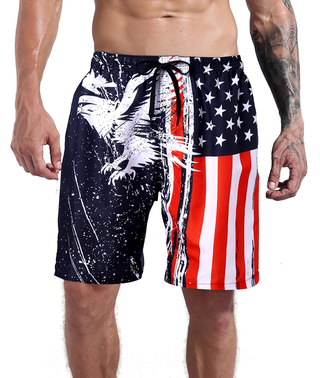 Goodstoworld Men's Novelty Swimtrunks Quick Dry 3D Printed Mesh Lining Beach Board Shorts with Pockets S-4XL