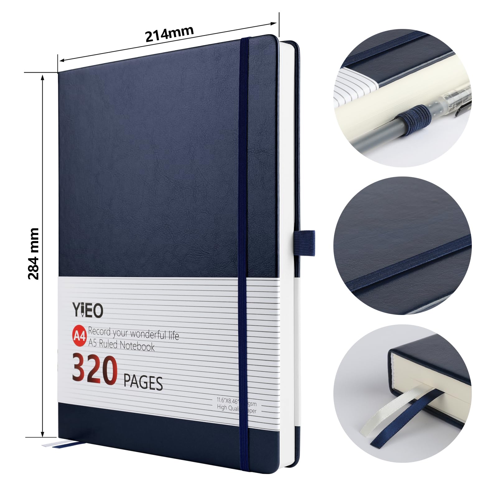 Notebook A4, Thick A4 Notebook Hardback Journal Notebook 320 Pages 100GSM A4 Lined Note Book - Image 2
