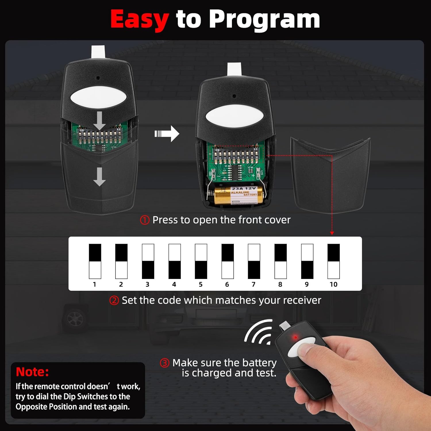 3089 Multi-Code Gate Opener Remote with 10 Dip Switch Door Remote 300MHZ,308911/1089/3070/3060 Gate Clicker for Linear Door Remote,Gate Remote Control 1 Pack