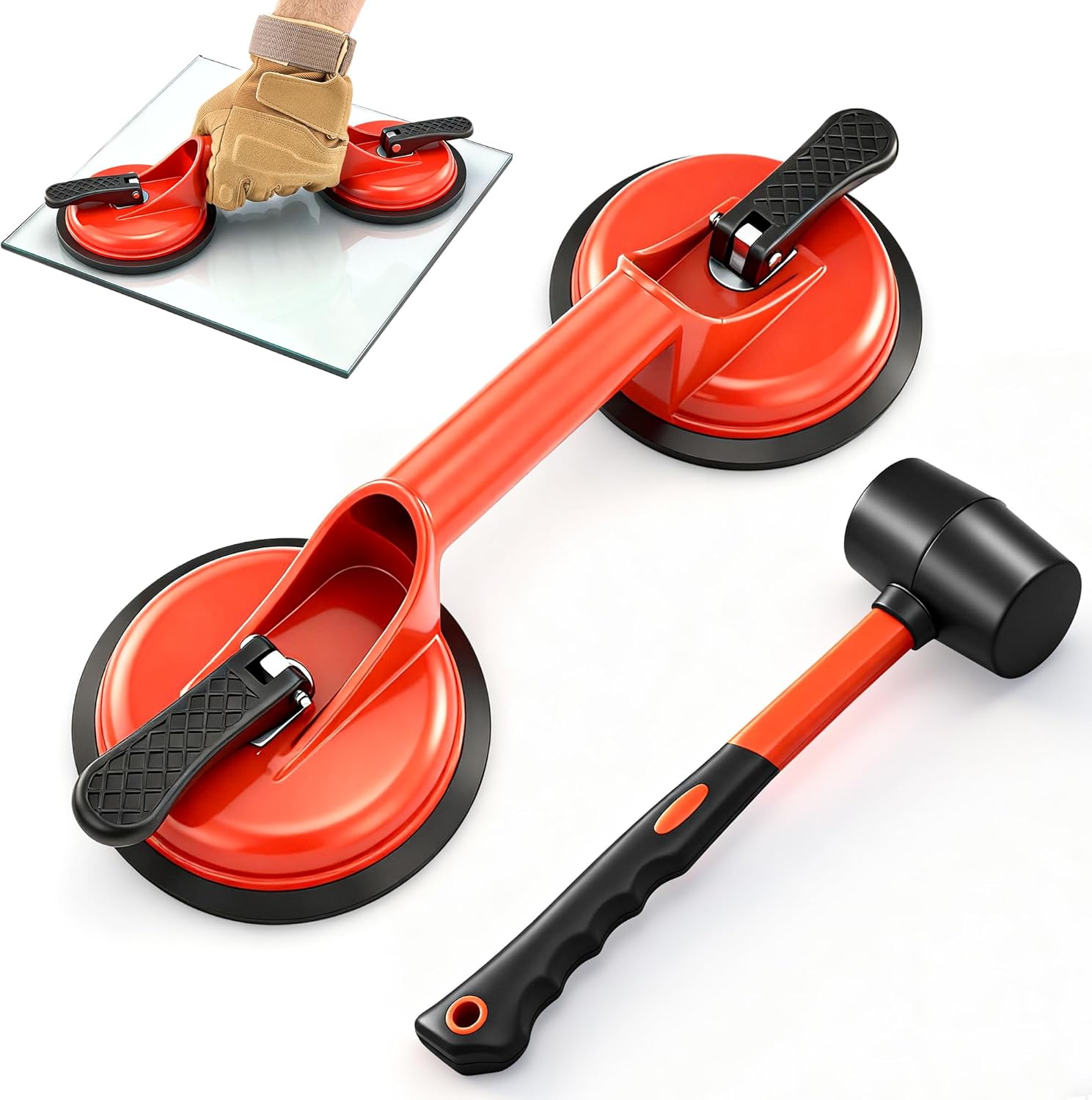 Rubber Mallet & Suction Cup Floor Gap Repair Tool Kit for Laminate, Floating Wood Floors - DIY Gap Fixing (RED) DAMAGED