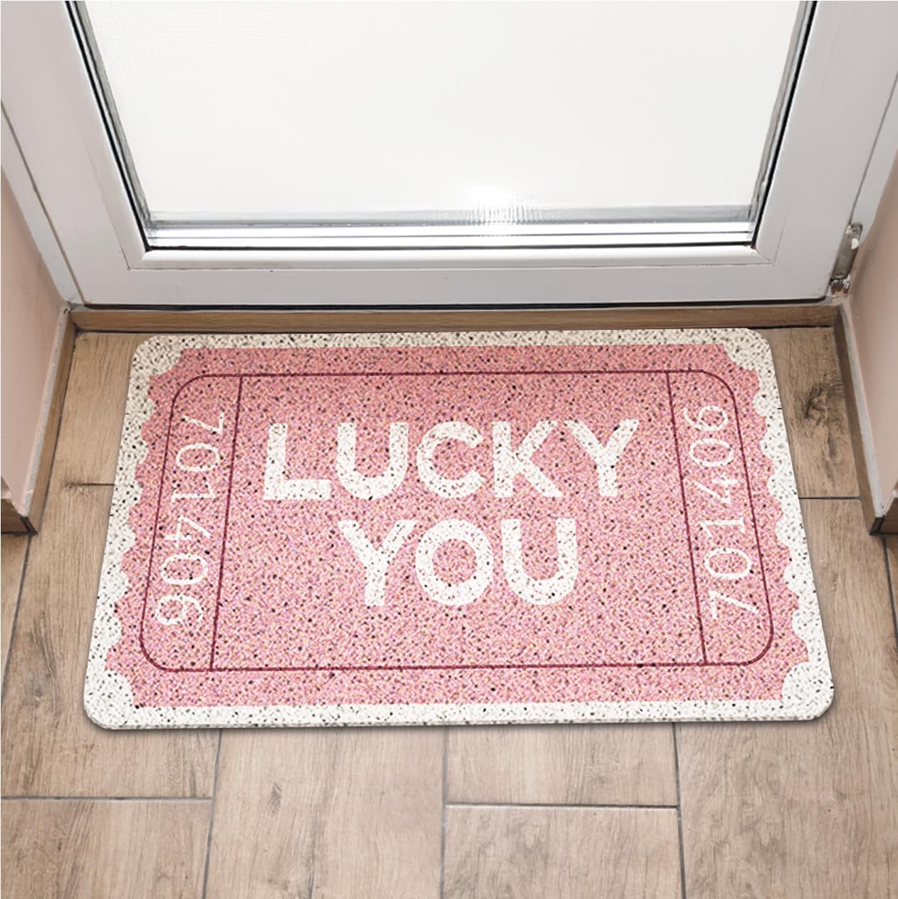 Preppy Pink Door Mat, Lucky You Trendy Pink Doormat for Front Door Indoor Outdoor Entrance Porch, Retro Funky Y2K Preppy Welcome Mat for Girls Dorm Apartment Bathroom, 17x30 Inches