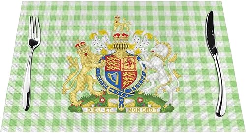 UK England Royal Shield of Arms United Kingdom Durable Waterproof - Paquete de 4 manteles individuales tejidos de PVC, diseño elegante, fácil