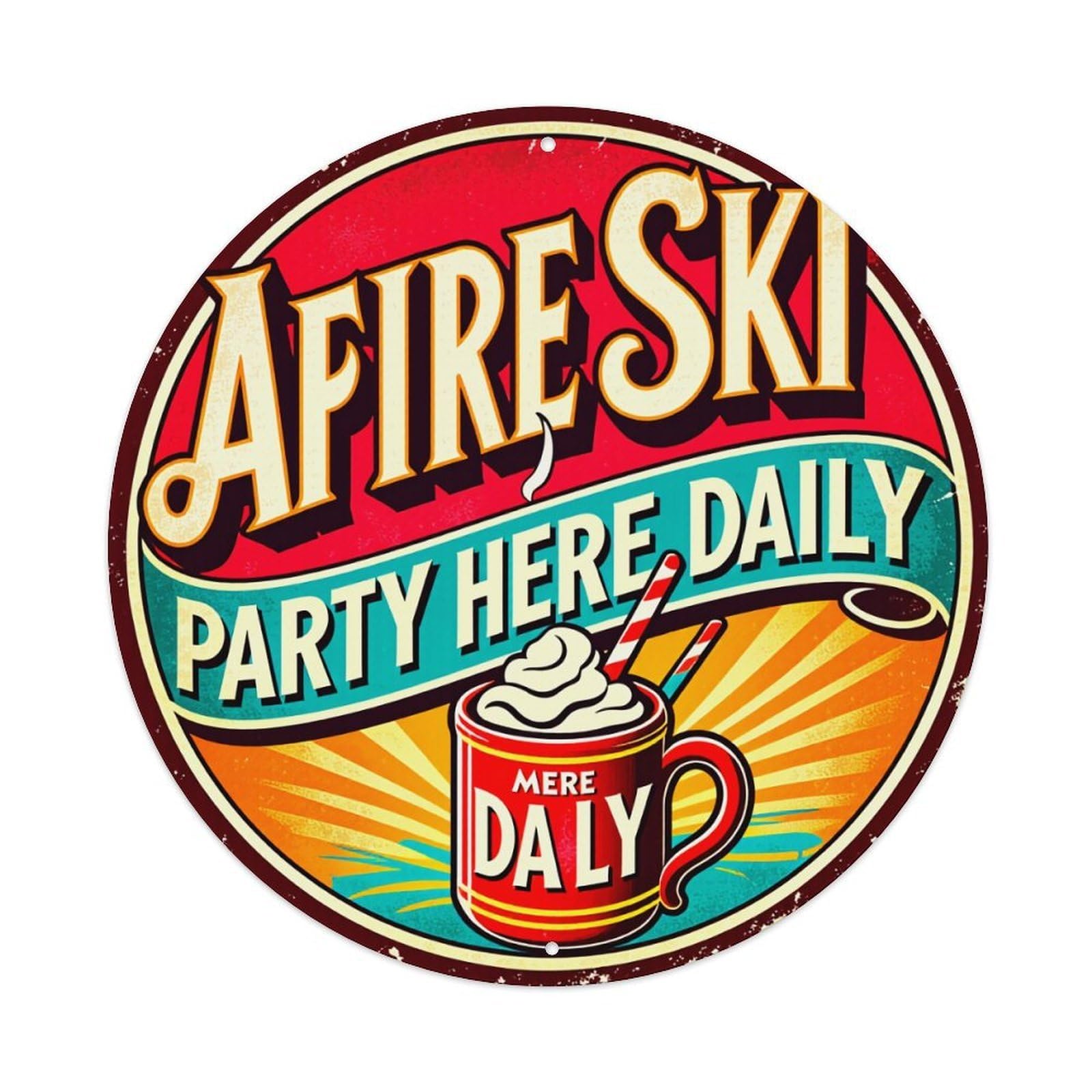 Apire Ski Party Here Daily Mere Daly Metal Tin Sign Plaque