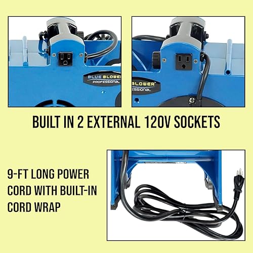 Miniatura 5 de BLUE BLOWER 300 CFM 3 velocidades con 2 salidas integradas Ventilador de piso inclinable ajustable, soplador utilitario, secadora de suelo para