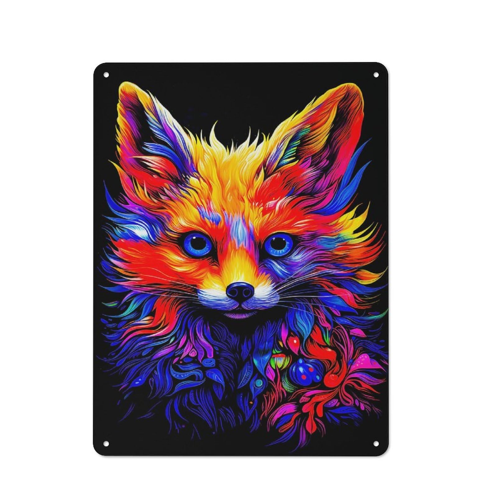 Junmoney Fox Vibrant Metal Sign 40X30cm With For Workshop Wall, Rustic Decor, Wall Decoration For Workshops And Hobby Rooms