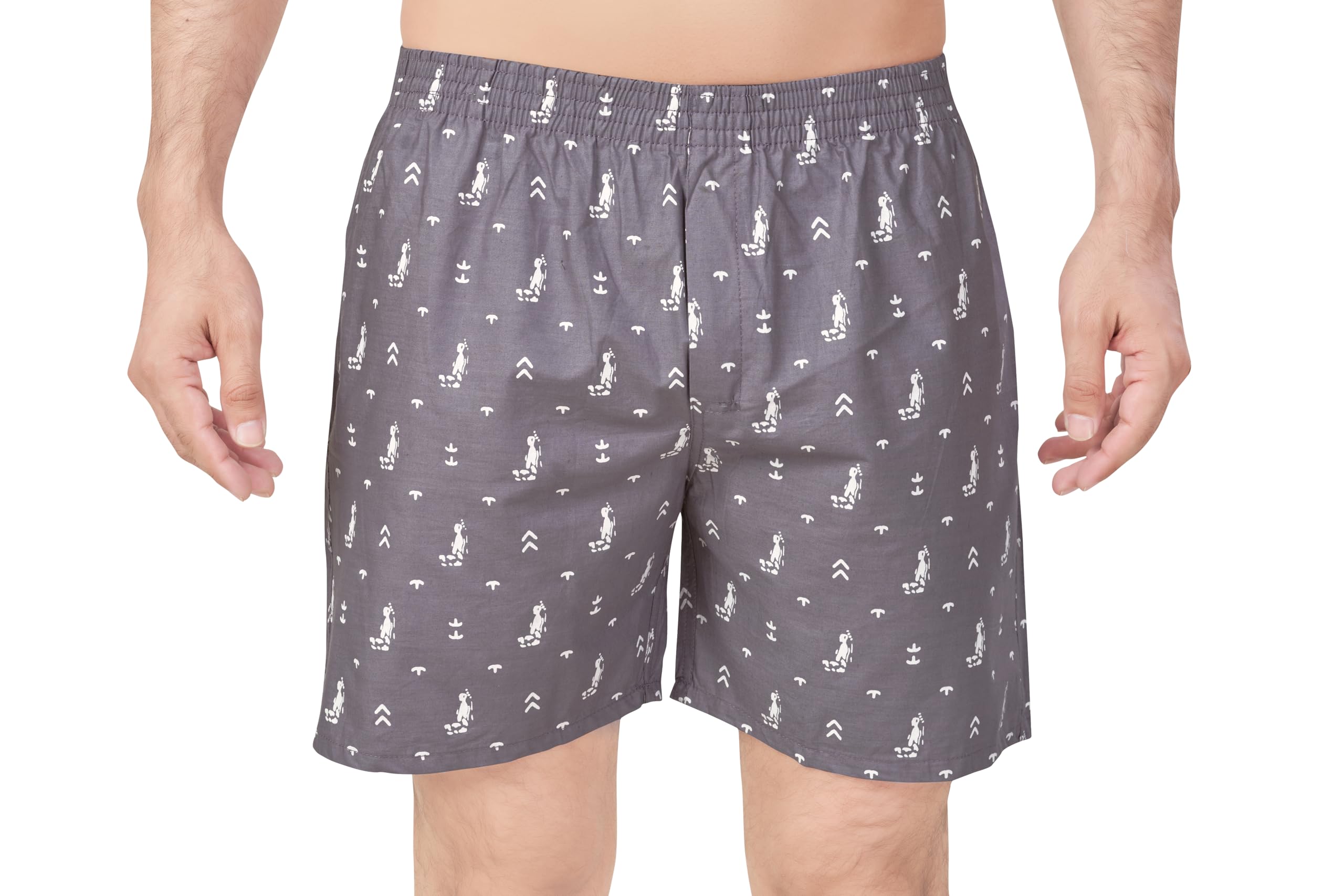 fabdiamond Men's 1-Pack Classic Fit Packaged Cotton Woven Boxers,Soft Cool Latest Print Cotton Boxers Sizes M to XXL for Casual, Beachwear, Grey Color-picture-44