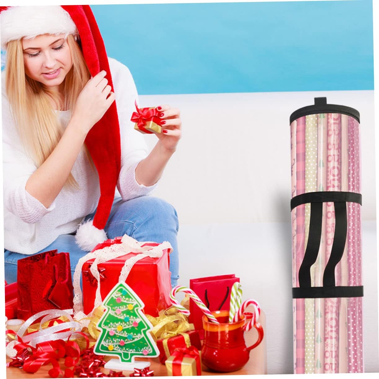 OHPHCALL 5pcs Handy Christmas Storage Pouch Cylindrical Present Wrapping Bag Design Reusable for Holiday Gifting Fine Craftsmanship for Organizing