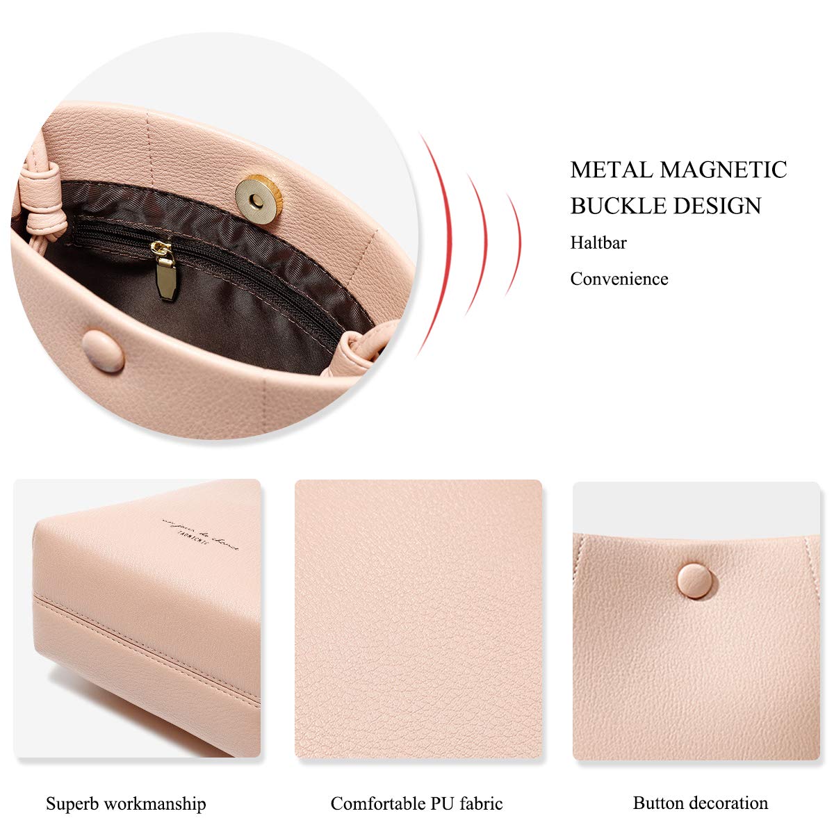 ADITAM Damen Handtaschen Bucket Bag Exquisite Mädchen Tasche Mode Stil Reißverschluss Umhängetasche Umhängetasche für Ladys Buckle Handtaschen PU Leder Praktisch Double the Comfort