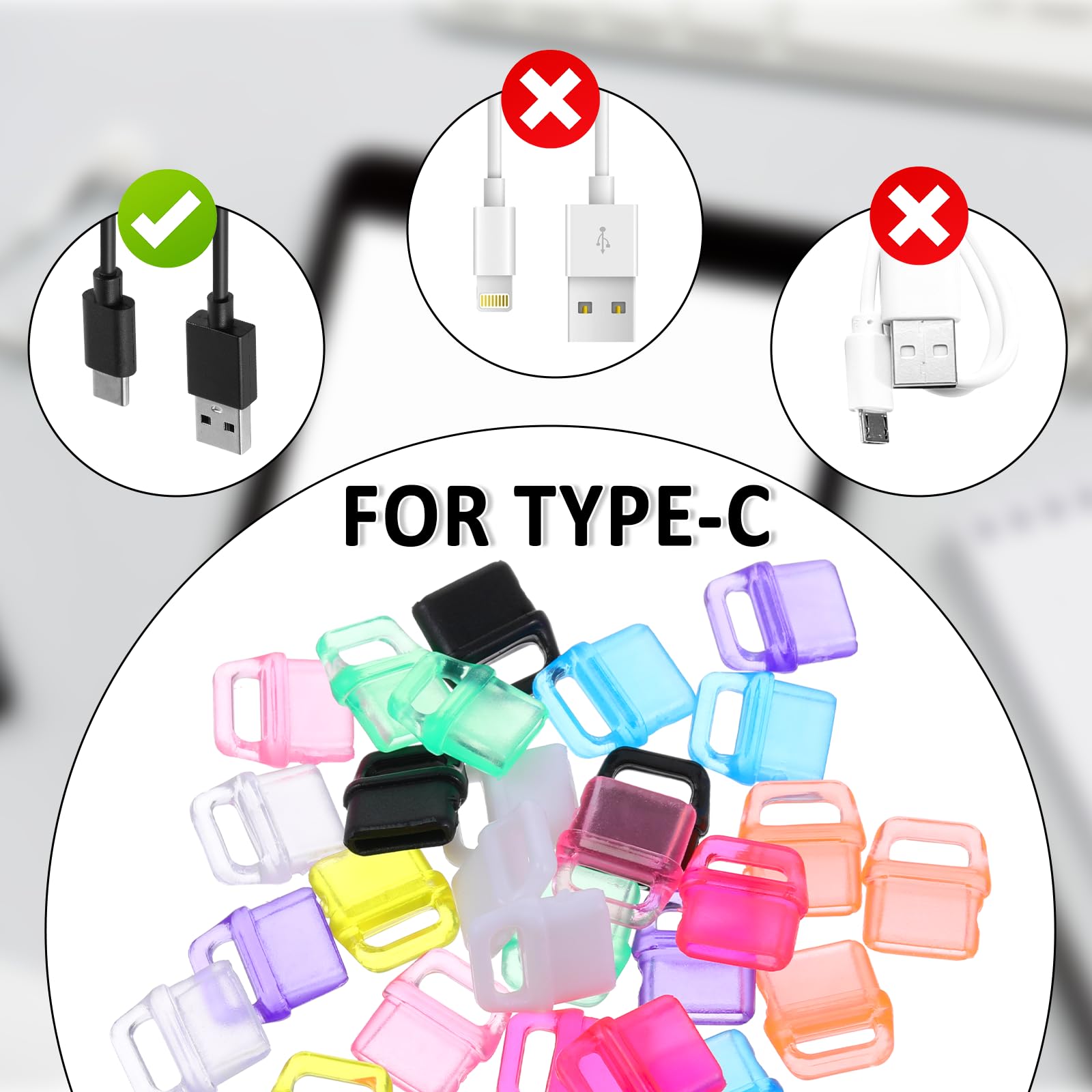 CYUXING 30Pcs USB C Dust Plug Cover Colorful Type C Charging Port Charms Plastic Cover Protector With Hanging Hole Compatible With All Type-C Devices Laptops Smart Phones - View #4