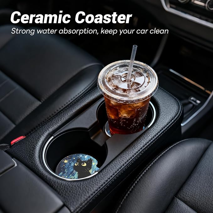 Car Cupholder Cerámico 2uds, Antideslizante 6.6cm, Base de Corcho, Divertido miniatura 2