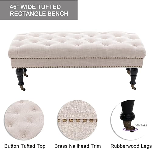 Miniatura 4 de DUOMAY Banco otomano moderno, banco otomano tapizado de sherpa blanco, con botones, para dormitorio, sala de estar, entrada, 45 pulgadas de ancho x