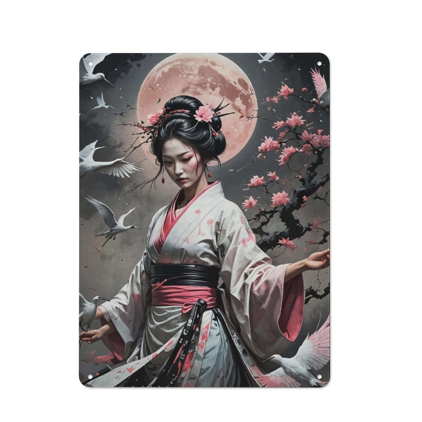 Junmoney Geisha Japan Landscape Tin Wall Plaque 40X30cm With For Studio Or Craft Room, For Metal Sign Collectors, For Kitchen And Home Bar Decor