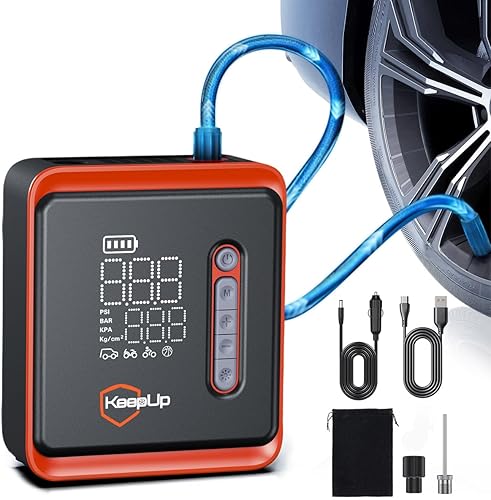 Miniatura 10 de Compresor de aire portátil para inflador de neumáticos, bomba de aire para neumáticos de automóvil con manómetro de presión de neumáticos (150 PSI y