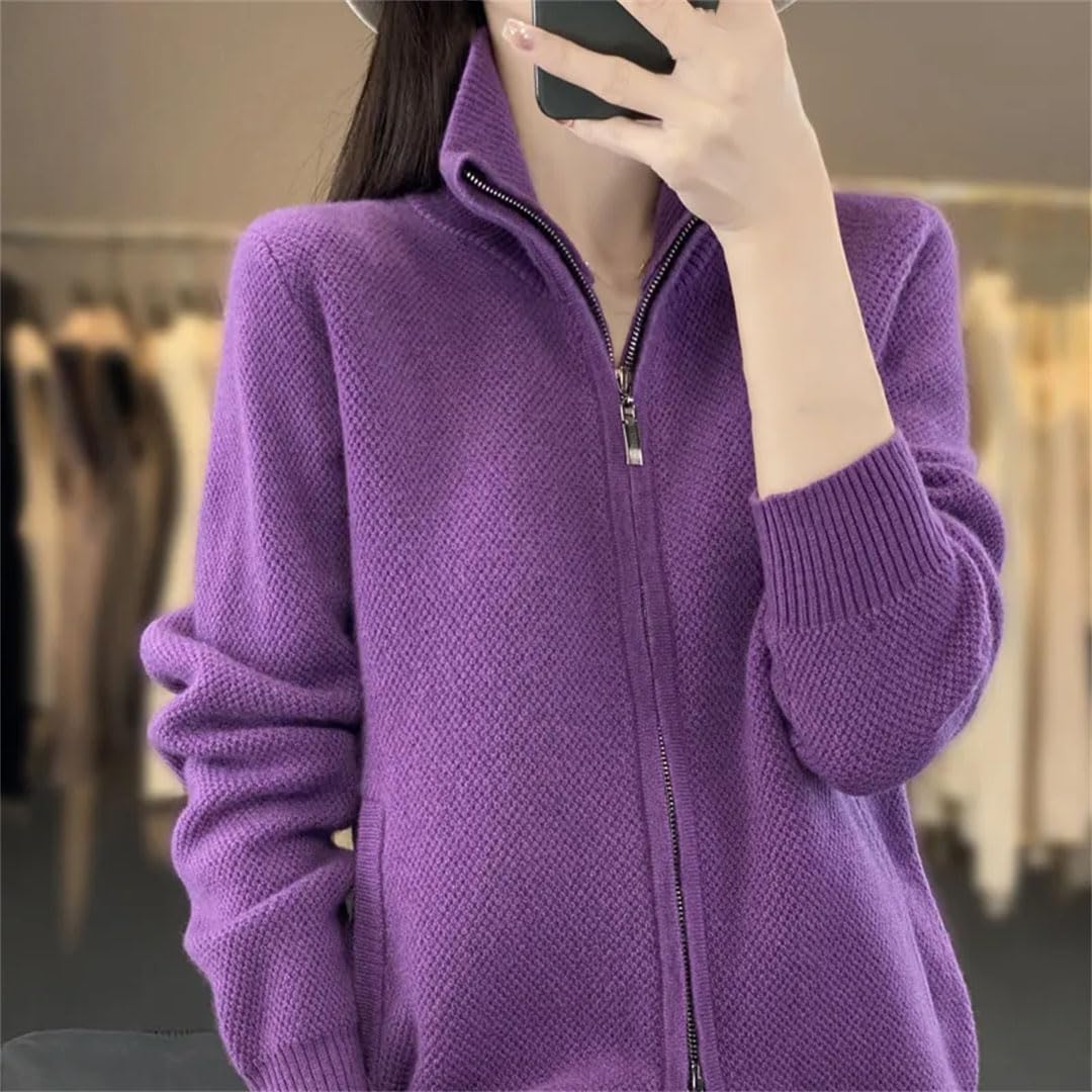 Alloaone Maglione A Collo Alto da Donna con Cerniera Cardigan in Cashmere Lana Maglieria A Maniche Lunghe