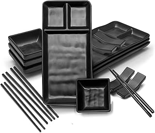 Sushi Serving Set, with 4 Japanese Sushi Serving Plate, 4 Soy Sauce Dish...