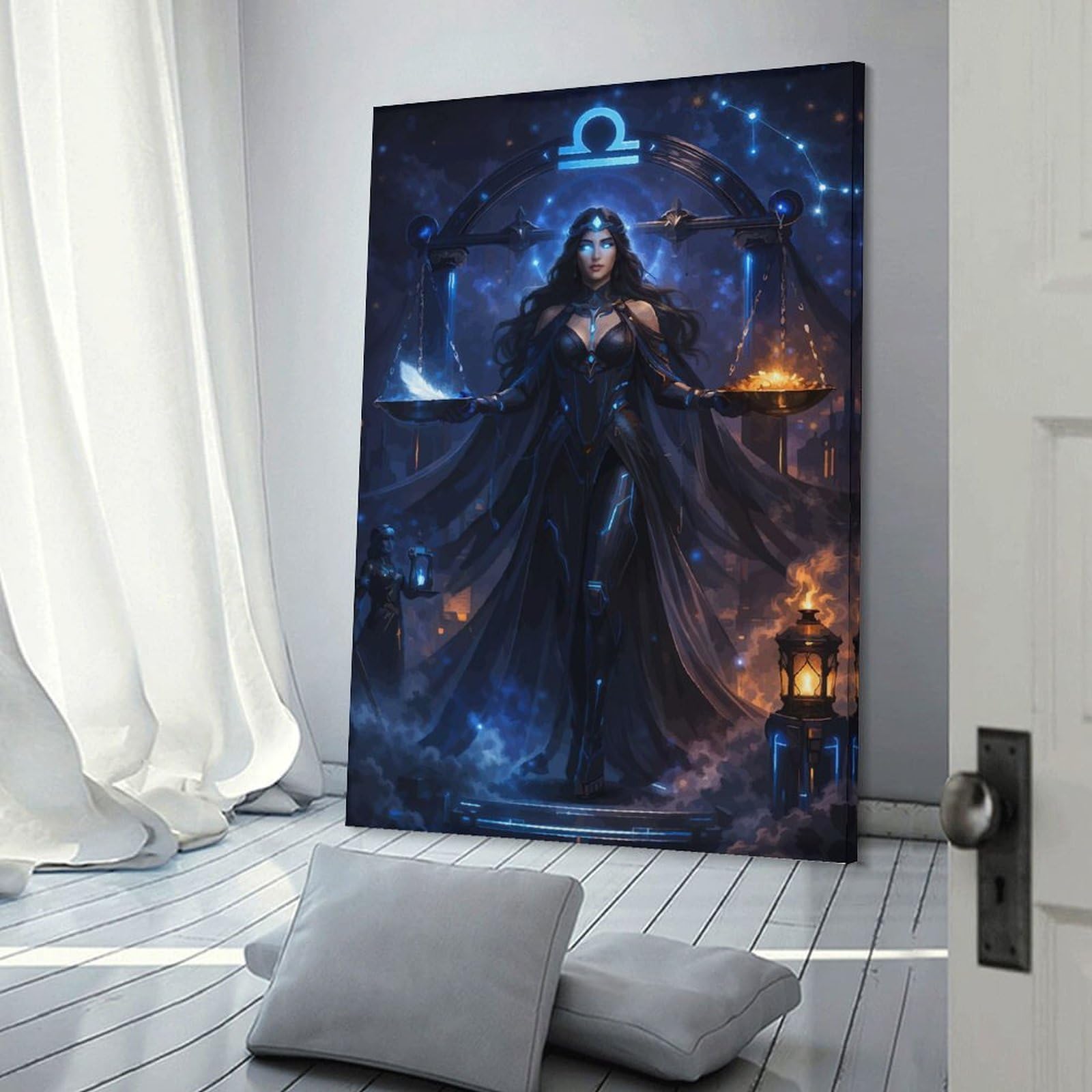 Junmoney Frame-Style-4 Canvas Wall Picture Libra Zodiac Woman, 20X30inch(50X75cm), For Bedroom, Lounge Or Dressing Area, Stylish Decor For A Restful Room Update