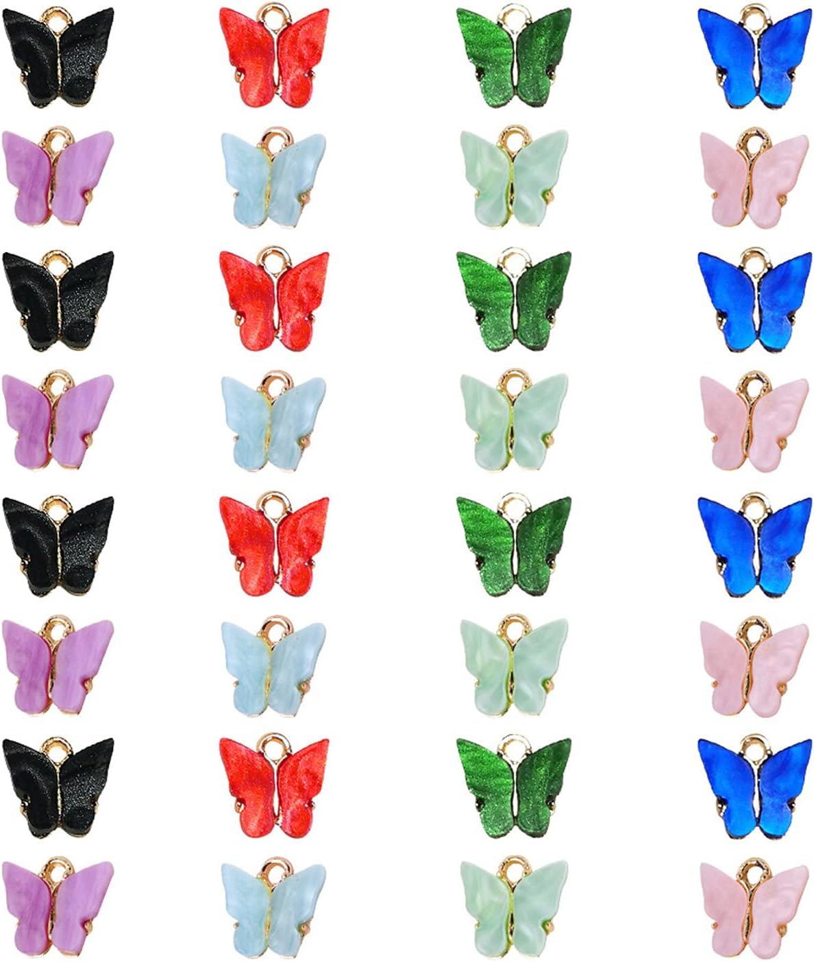 32 Pieces Butterfly Charms Acrylic Butterfly Pendant Colorful Butterfly Shape Charms for Earrings Bracelets Necklace DIY Jewelry Pendant Making