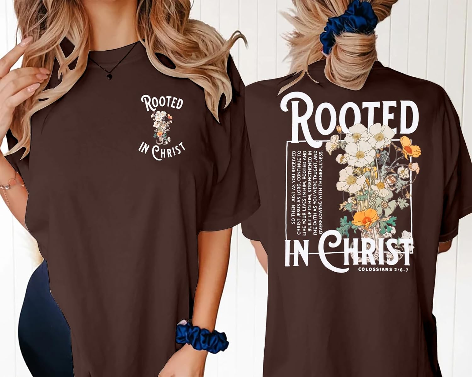 Rooted in Christ Shirt Christian Shirts for Women Jesus Oversized Tshirt Bible Verse Graphics Tees Tops - Image 2