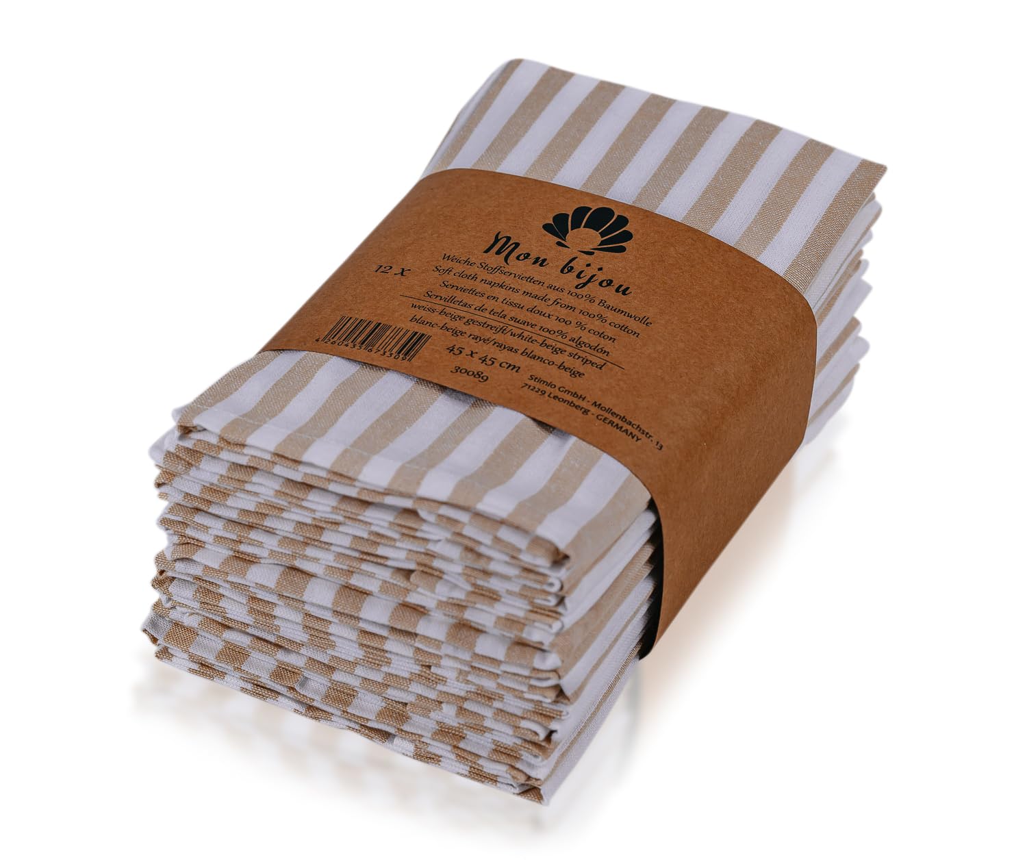mon bijou® Set 36 Tovaglioli di Stoffa a Righe Beige e Bianche 45x45 cm – 100% Cotone Lavabili a 60 °C – Ideali per Ristoranti Hotel Catering – Tovaglioli Eleganti e Riutilizzabili da Tavola