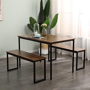 SogesPower 3 Piece Dining Table Set Kitchen Dining Table with 2 Benches Breakfast Table, Coffee Table Set, Home Office Table Set, Computer Table for 2, Nesting Table Set