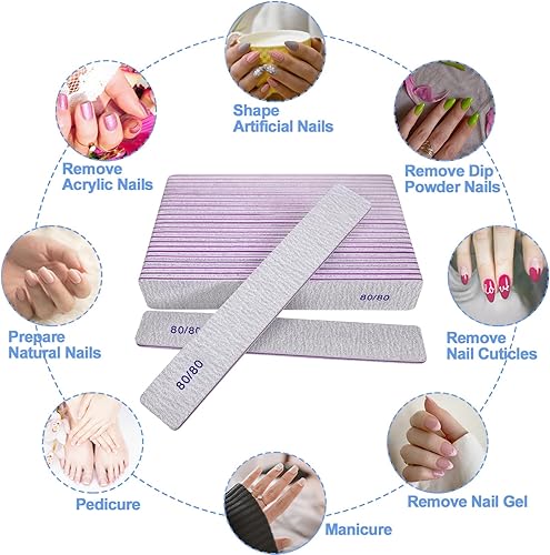 Miniatura 6 de Limas de uñas de grano 8080 (paquete de 24), tableros de esmeril gruesos y pesados para uñas acrílicas y uñas de gel, lima de uñas de doble cara de