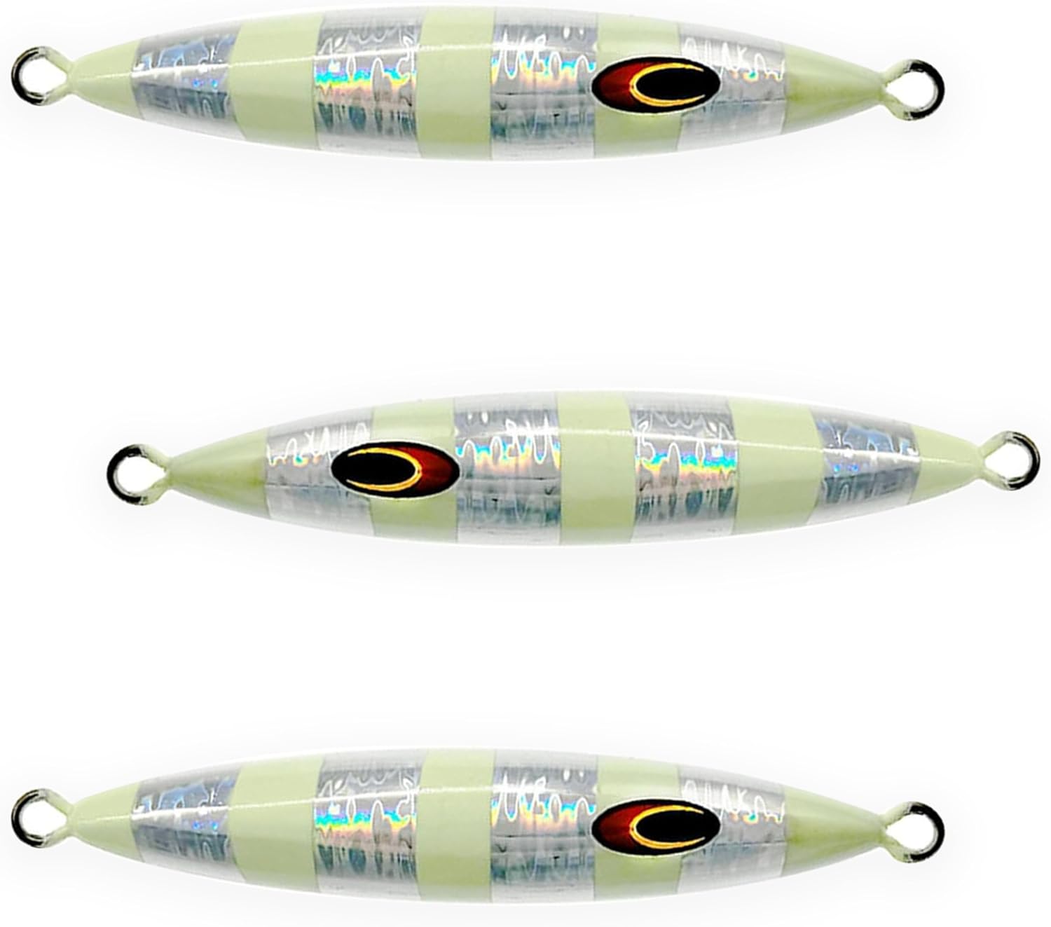 5.5" Tuna jigs,300g Saltwater Jigging Lures, 3 pcs Silver Zebra Glow, for trolling & Jigging, Wire-Through Design, Ideal for Offshore Tuna Fishing
