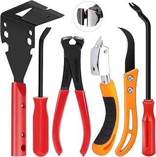 6Pcs Trim Removal Tool with Staple Remover Tool Kit, Nail Puller Baseboard Removal Tool Upholstery Staple Remover Clip Removal Tool Pry Bar Carpet Knife Fastener Remover Tool Kit for Car Wooden Floor