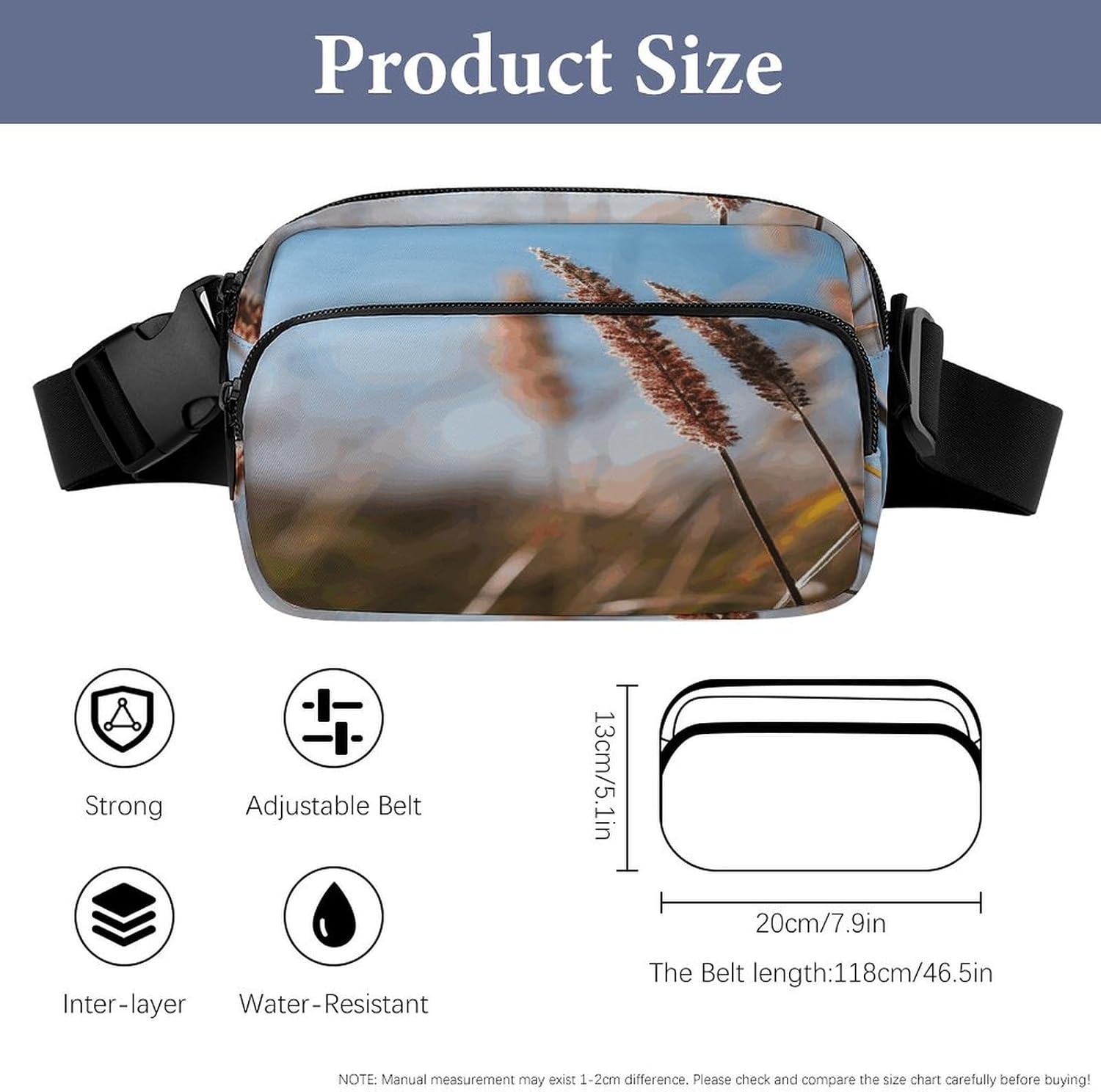 Autumn Grass Fanny Pack Belt Bag with Adjustable Strap Fashion Waist Bag for Outdoor Sports Hiking