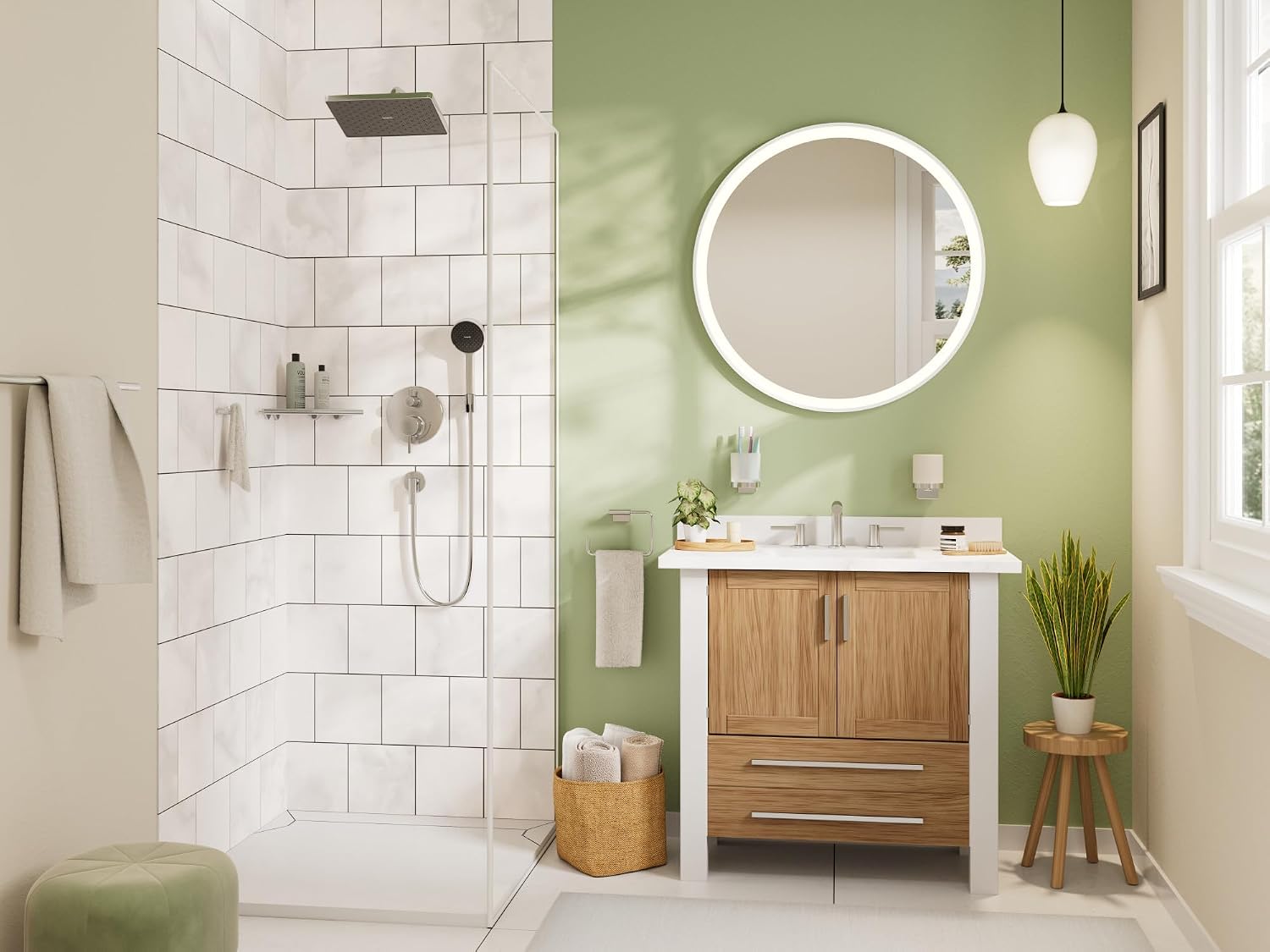 hansgrohe Activera Q 1-Spray Rain Shower Head Showerhead Large Square 2.5 GPM, Chrome, 28738001