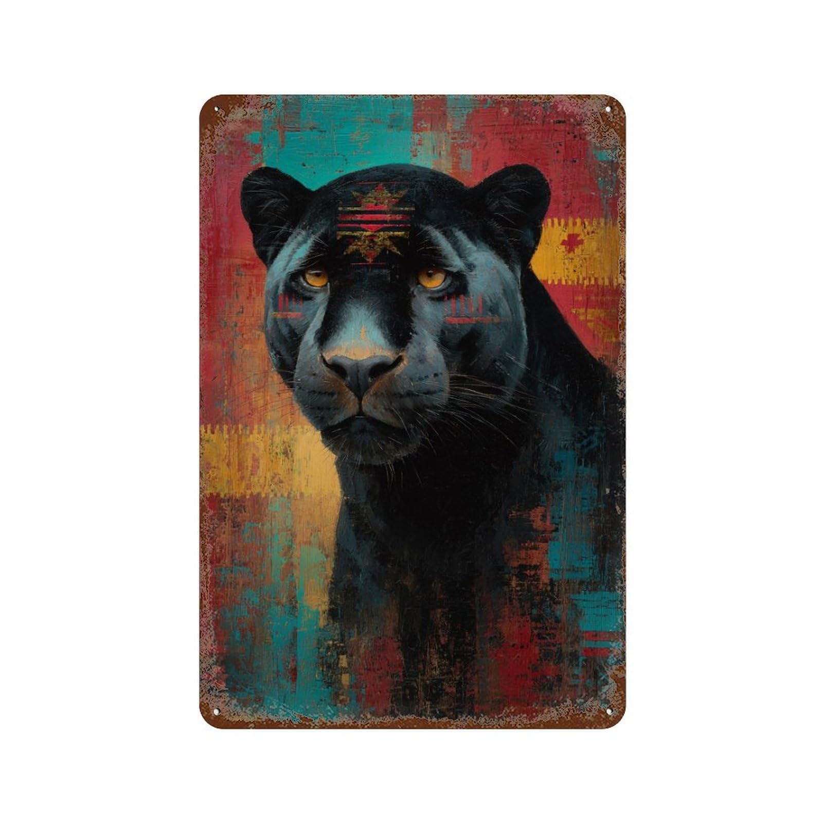 Rust Effect Panther Power Wild Cat Art Print Rusty Metal Tin Sign 11.8"x7.9", Shabby Chic Decor for Garage, Bar And Workshop Decor