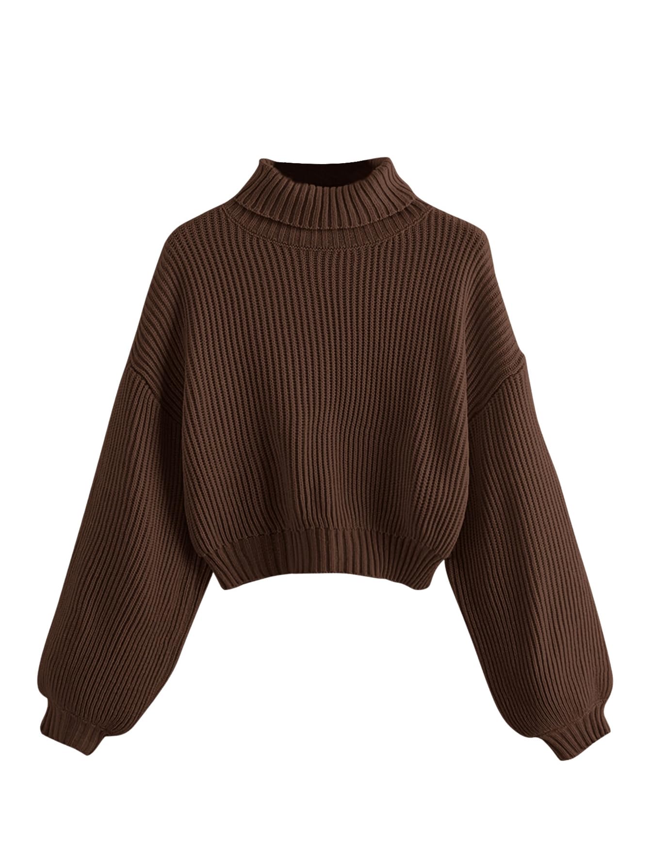 WDIRARA Womens Mock Turtleneck Chunky Sweater Lantern Long Sleeve Pullover Knit Tops