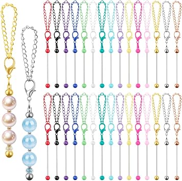 30 PCS Beadable Keychain Bars Bulk, Metal Blank Keychain Bars for Beads, DIY Beaded Key Chain Making Kit for DIY Crafts Jewelry Charms Making Supplies, Multicolor
