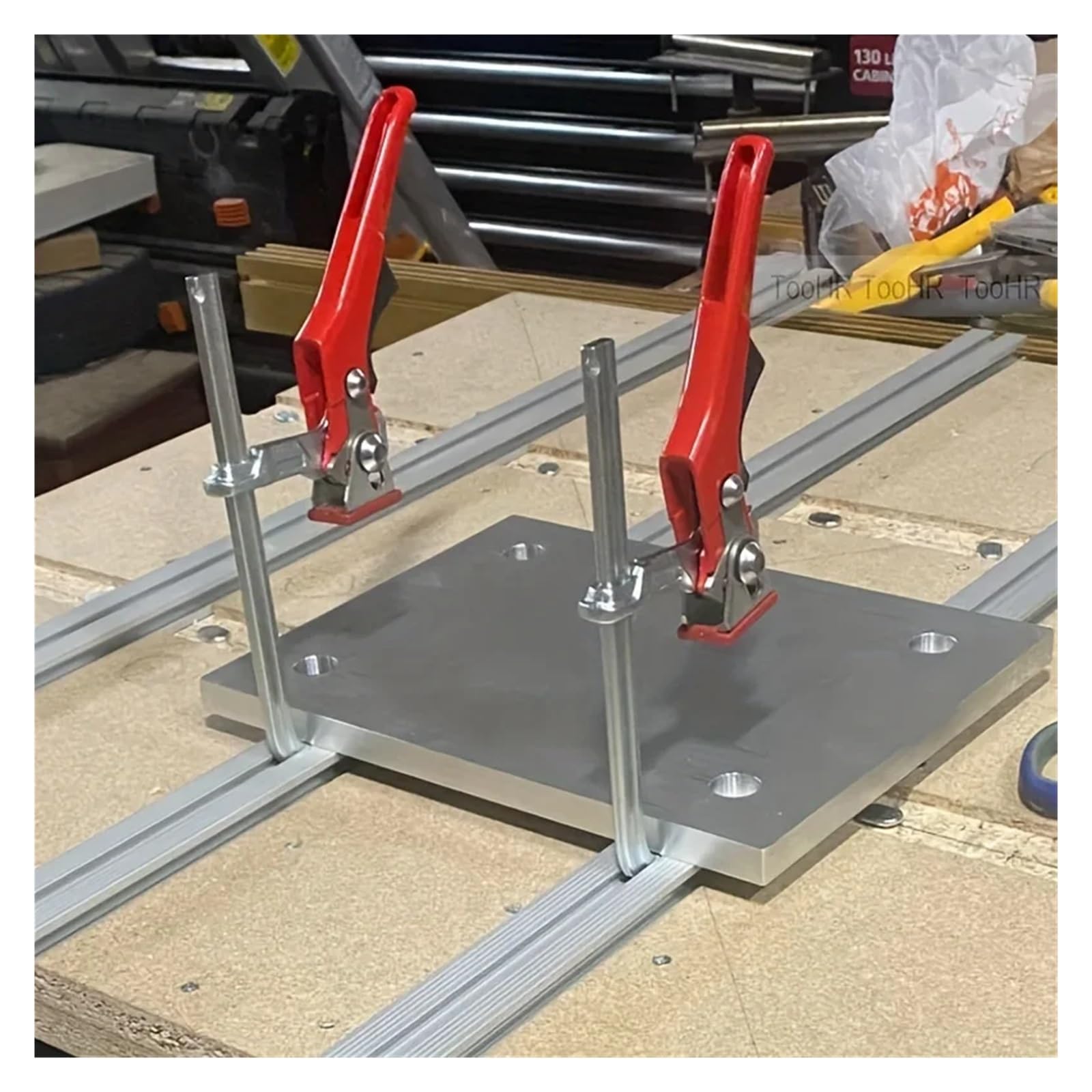 morsetto da tavolo a cricchetto Morsetto da tavolo a cricchetto da 1 pezzo Barra a sgancio rapido Morsetto in acciaio F Clip da binario anche for fori e di binari di guida(120x60mm)