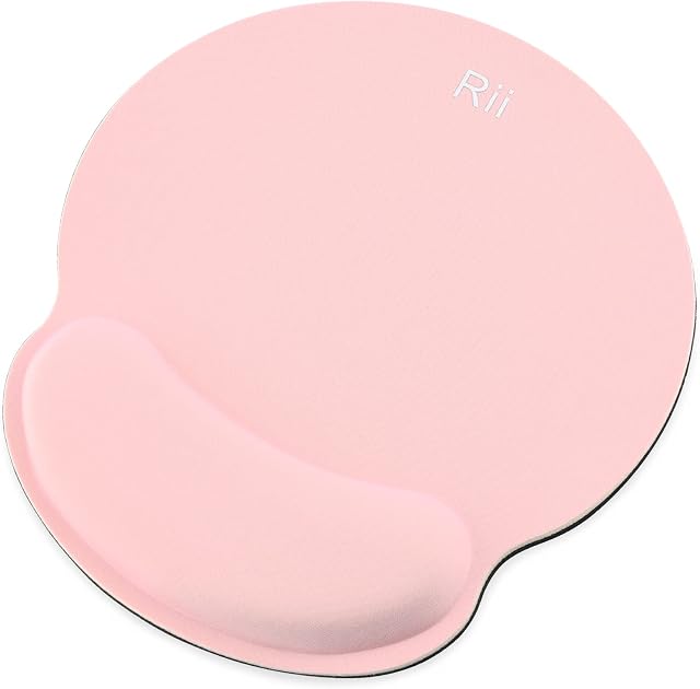 Rii JP600 Mouse Pad with Wrist Rest Ergonomic Gaming Pad with Gel Wrist Support PU Non-slip Base-Pink