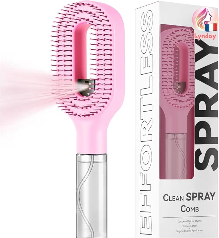 Magic Detangling Hair Brush with Built-in Spray, Anti-Static Magic Brush for Fine and Fragile Hair, Scalp Massage, Moisturizing Spray 2-in-1, Pink
