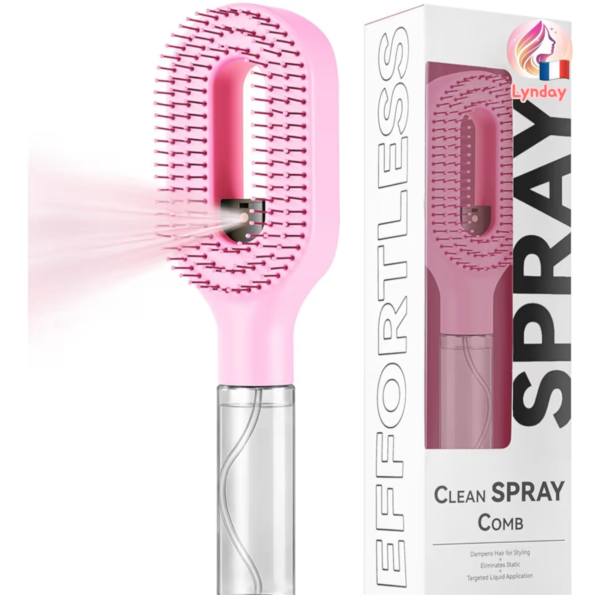 Magic Detangling Hair Brush with Built-in Spray, Anti-Static Magic Brush for Fine and Fragile Hair, Scalp Massage, Moisturizing Spray 2-in-1, Pink - 1
