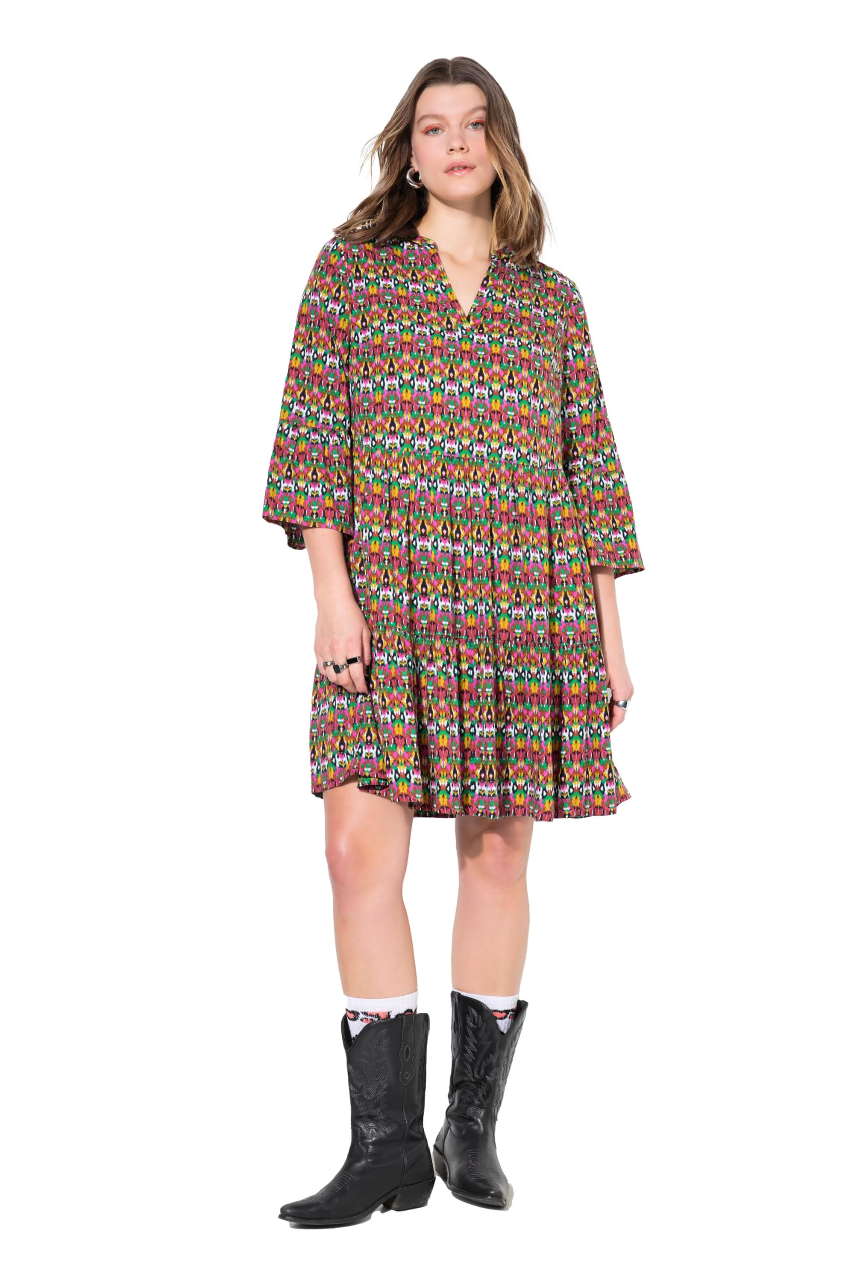 Studio Untold Damen große Größen Übergrößen Plus Size Kleid, Alloverprint, 3/4-Ärmel, Volants 839944