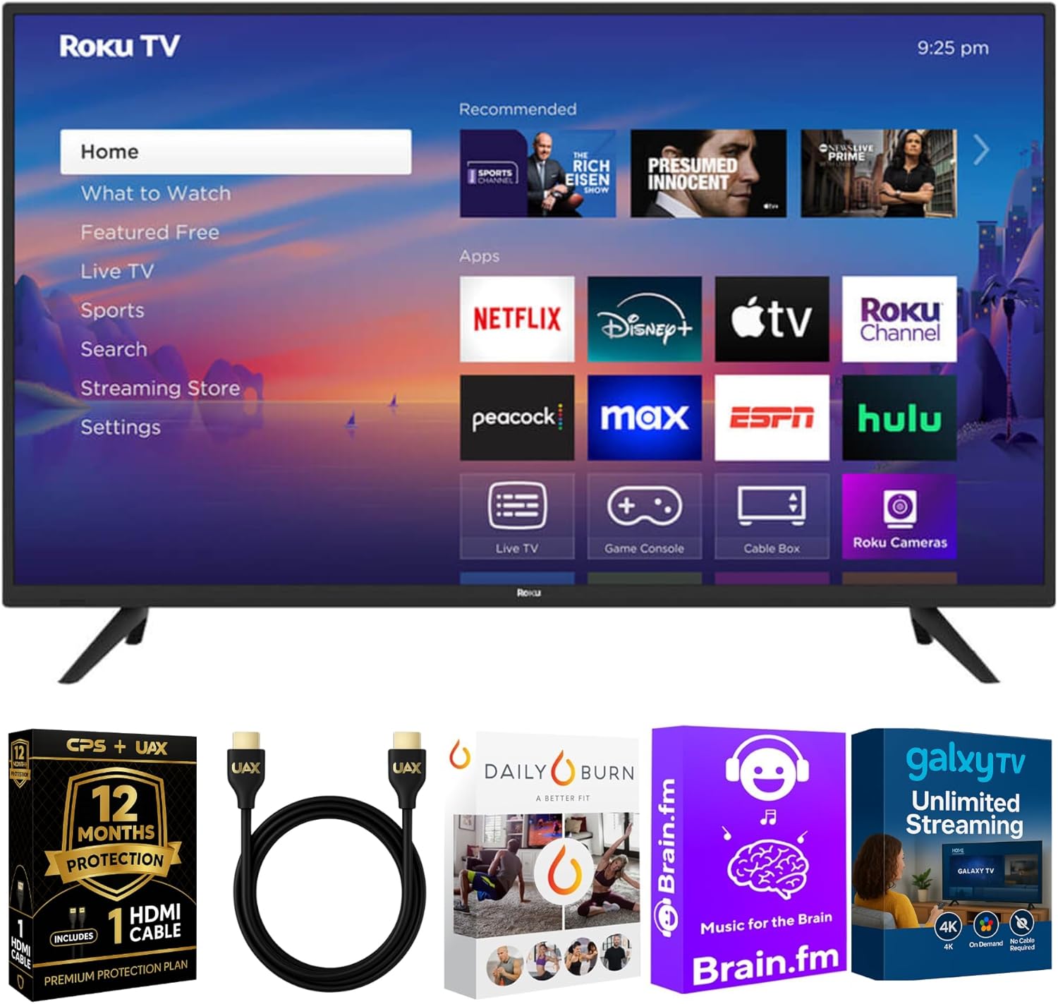 Roku 40-Inch Select Series Full HD Smart TV Bundle – 1080p LED Display, Dolby Audio, Compatible with Alexa, Voice Remote, Bluetooth Mode, w/AUX HDMI Cable, CPS 1-Year Protection Plan + Streaming kit