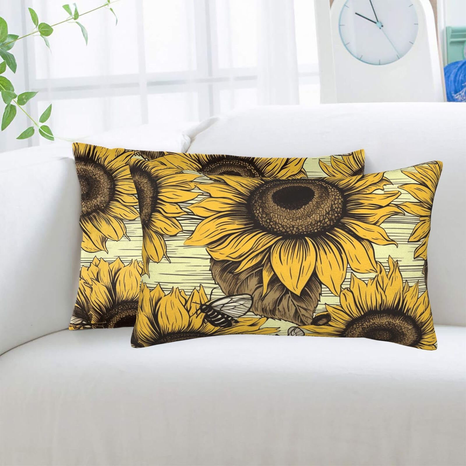 Bees Sunflower Standard Pillowcases Sets of 2, Ultra Soft Microfiber Plush Pillow Cases 20"X30" Comfort Decorative Throw Pillow Cover with Hidden Zipper for Bedroom, Sofa, Couch