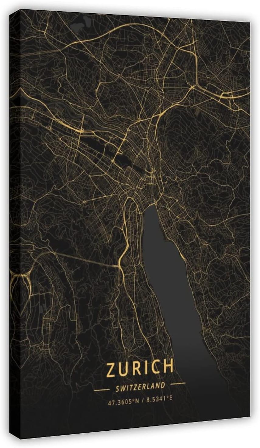 KKPL Designer Art City Maps Gold Zurich Switzerland Canvas Poster Bedroom Decor Sports Landscape Office Room Decor Gift Frame: 20x30inch(50x75cm)