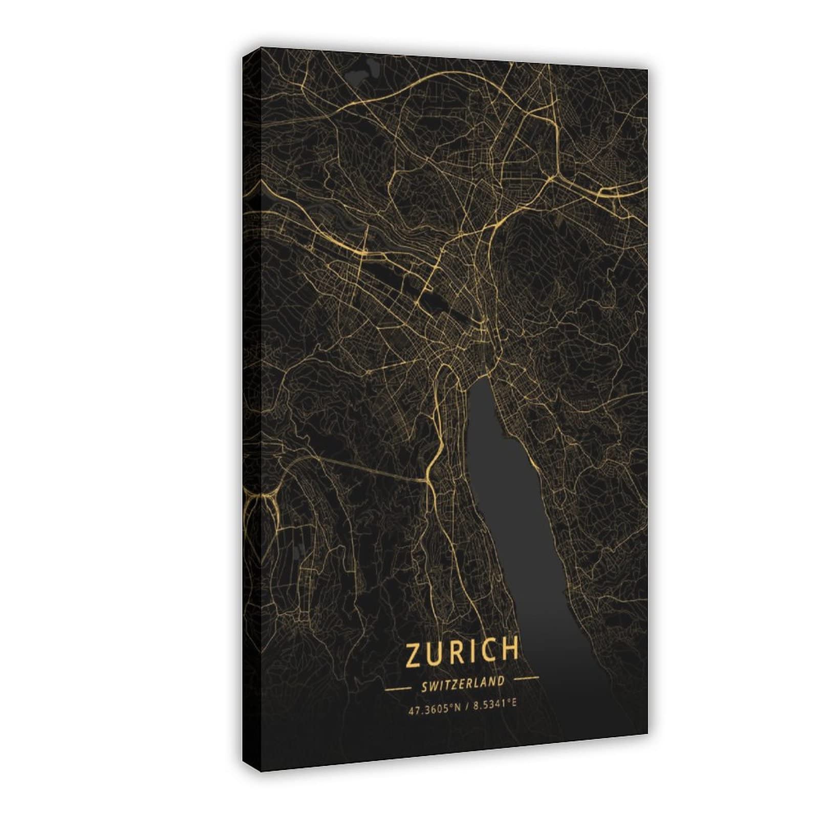 KKPL Designer Art City Maps Gold Zurich Switzerland Canvas Poster Bedroom Decor Sports Landscape Office Room Decor Gift Frame: 20x30inch(50x75cm)
