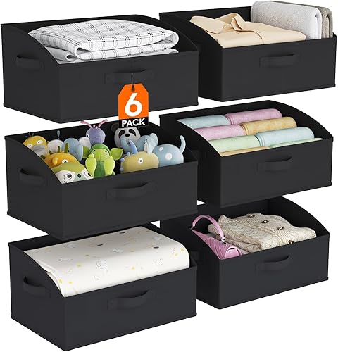 Miniatura 9 de Lifewit Contenedores de almacenamiento trapezoidales para armario, 6 paquetes de cestas organizadoras de armario no tejidas con asas, cajas Gris