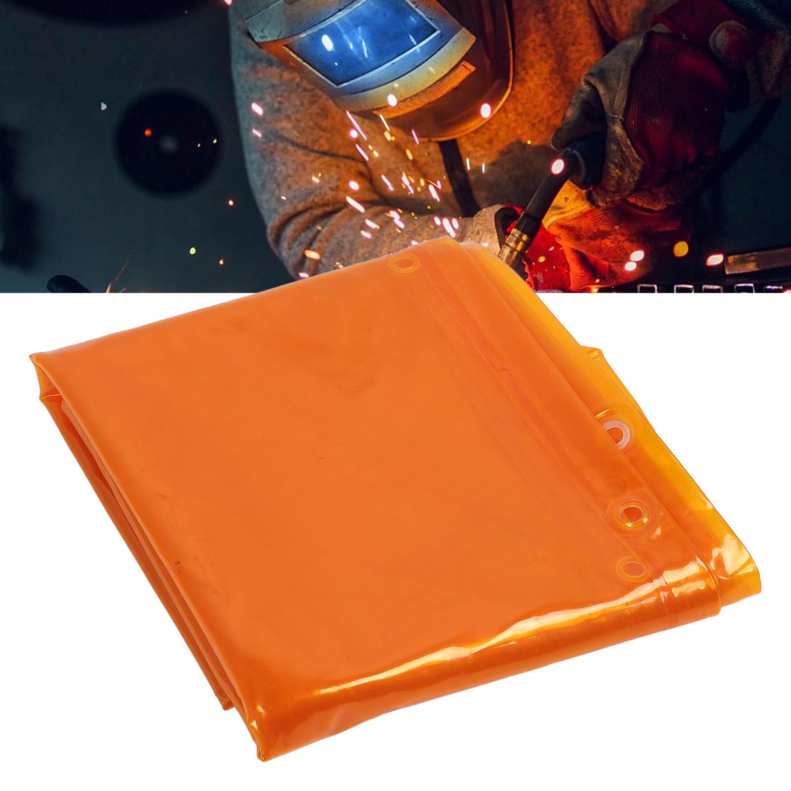 Welding Screen Welding Curtain Screen Frameless with Grommets Flame Retardant PE for Workshop Golden Yellow