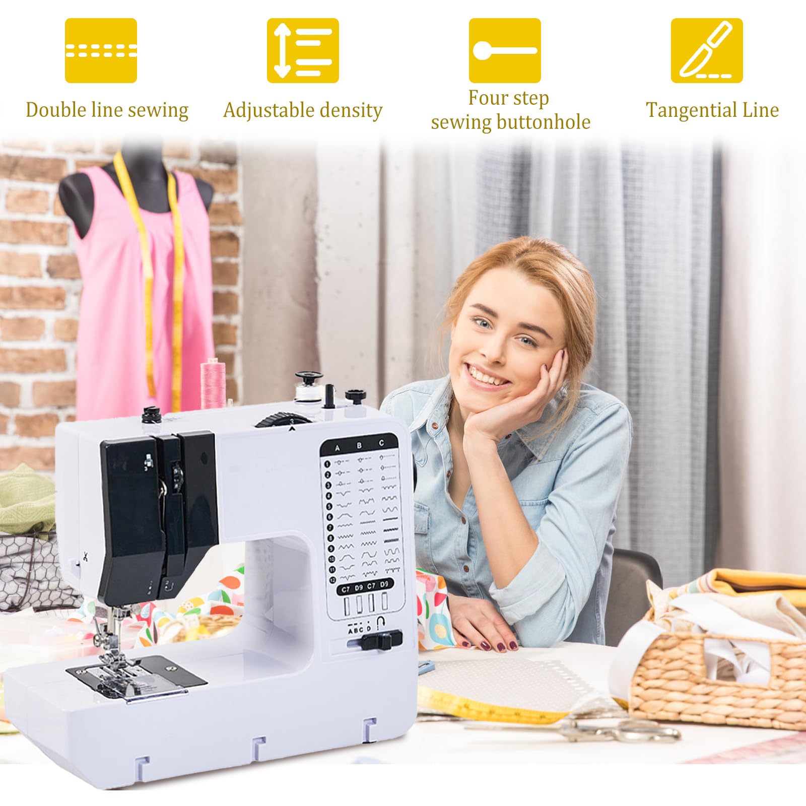 Tragbare Elektrische Nähmaschine mit Anschiebetisch,38 Stichprogrammen Nähmaschine für Anfänger und Kinder,Sewing Machine Mini mit Einstellbarer Geschwindigkeit mit Fußpedal & Nähset